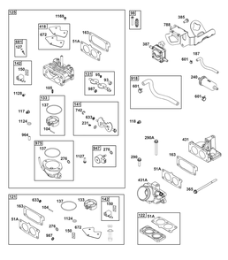 Carburetor And Fuel Supply Group Diagram and Parts List for 541477-0135-J1 400000 - 699999 Briggs and Stratton Engine